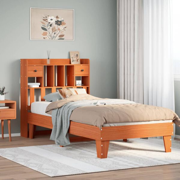 vidaXL Bed Frame without Mattress Wax Brown 75x190 cm Small Single Solid Wood Pine