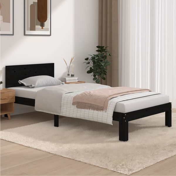 vidaXL Bed Frame without Mattress Black Solid Wood Pine 90x200cm