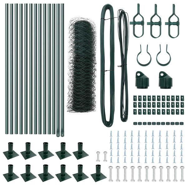 vidaXL Fence with Posts Green 0.4 x 25 m PVC-coated steel