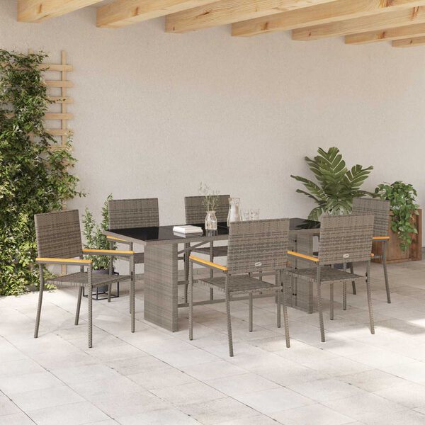 vidaXL Garden Dining Set 7 pcs Grey Poly Rattan
