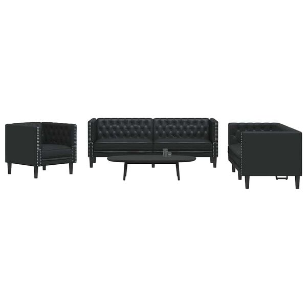 vidaXL Living Room Couch 3 pcs Black 194 x 74.5 x 70.5 cm Faux Leather
