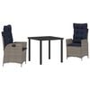 vidaXL Garden Dining Set 3 pcs Grey and Black Rattan