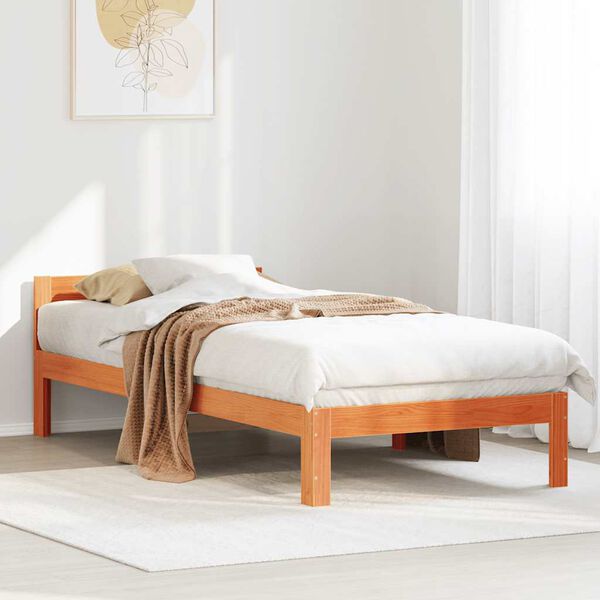 vidaXL Bed Frame without Mattress Wax Brown 90x200 cm Solid Wood Pine