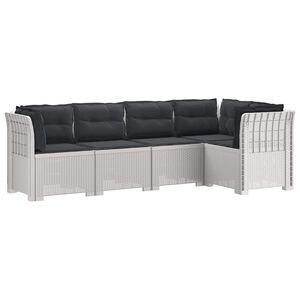 vidaXL 5-Seater Garden Sofa with Cushions Rattan Look PP White