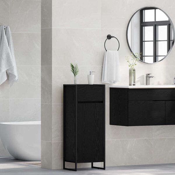 vidaXL Bathroom Cabinet Black Oak 40 x 30 x 100 cm Engineered Wood