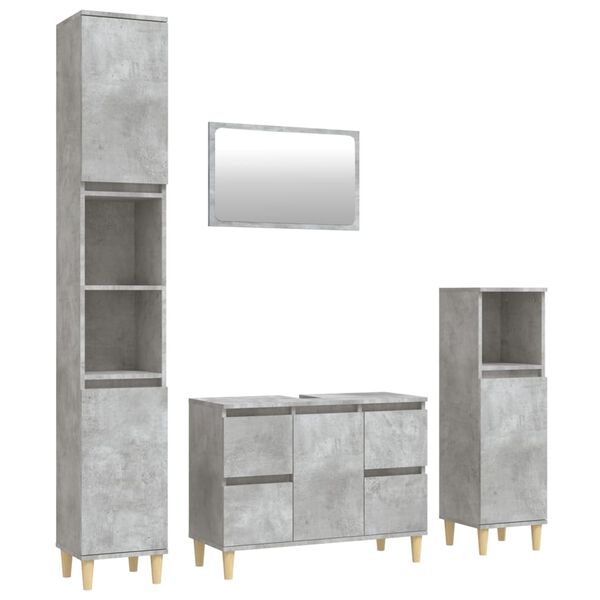 vidaXL 4 Piece Bathroom Furniture Set Concrete Grey Engineered Wood