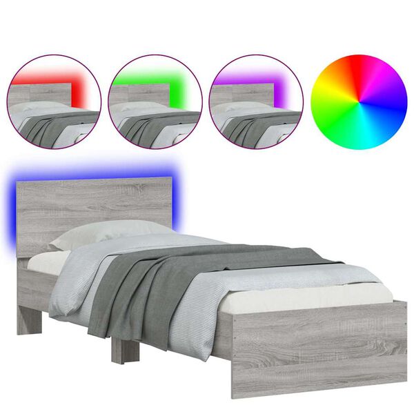 vidaXL Bed Frame without Mattress with LED Lights Grey Sonoma 90x190 cm Single