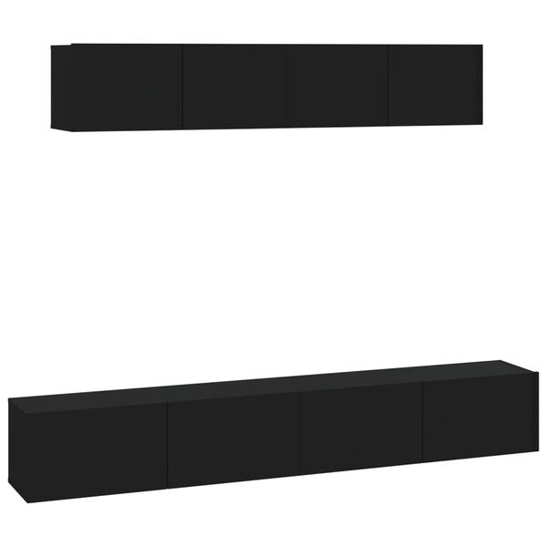 vidaXL 4 Piece TV Cabinet Set Black Engineered Wood