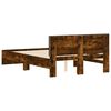 vidaXL Bed Frame with Headboard and LED Smoked Oak 140x200 cm