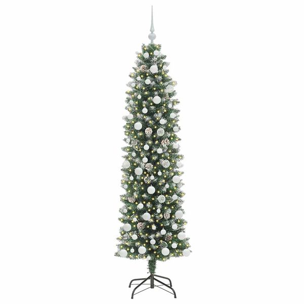 vidaXL Artificial Slim Christmas Tree Green and white 180 cm