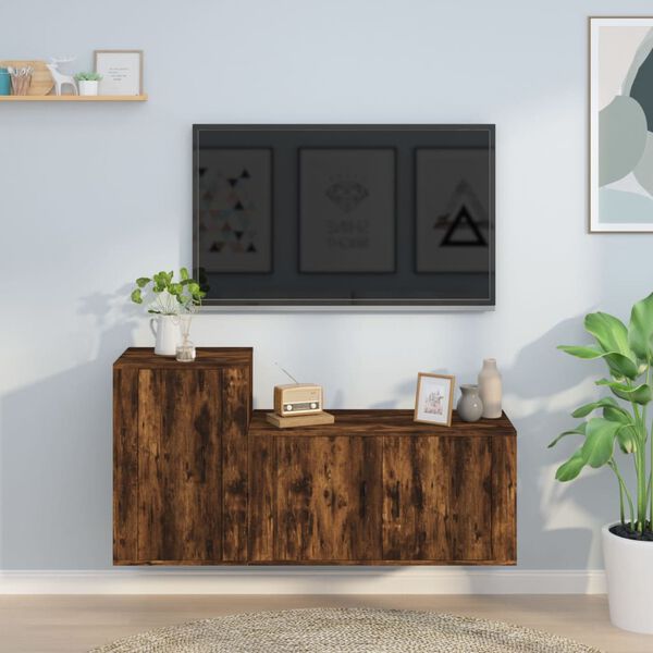 vidaXL 2 Piece TV Cabinet Set Smoked Oak Engineered Wood