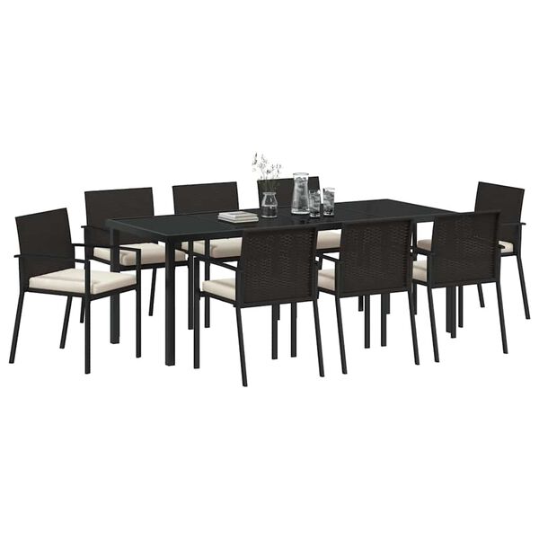 vidaXL Garden Dining Set 9 pcs Black Powder-Coated Steel