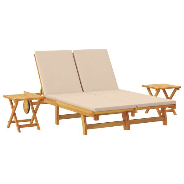 vidaXL Sun Lounger Reclining with Cushion Beige Solid Acacia Wood