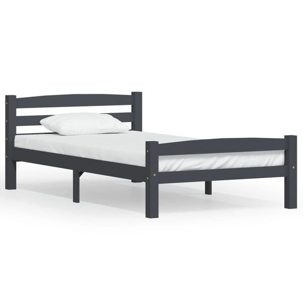 vidaXL Bed Frame without Mattress Dark Grey Solid Pinewood 100x200 cm