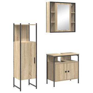 vidaXL Bathroom Furniture Set with Shelf 3 pcs Brown Engineered wood