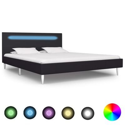 vidaXL Bed Frame with LED Black Fabric 140x200 cm