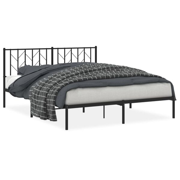 vidaXL Metal Bed Frame without Mattress with Headboard Black 160x200cm