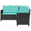 vidaXL Garden Sofa with Cushion 2 pcs Black and Turquoise Poly rattan