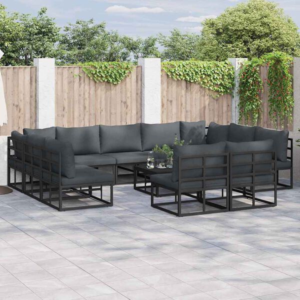 vidaXL Garden Sofa Set with Cushion 12 pcs Black Aluminium