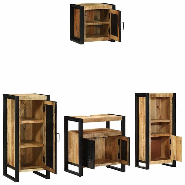 vidaXL Bathroom Furniture Set 4 pcs Brown and Black Solid Mango Wood