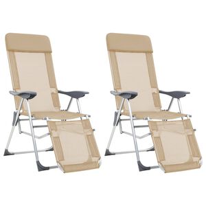 vidaXL Folding Camping Chairs with Footrests 2 pcs Cream Textilene