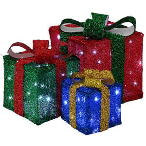 vidaXL Lighted Christmas Gift Box 3 pcs 64 LEDs Cold White