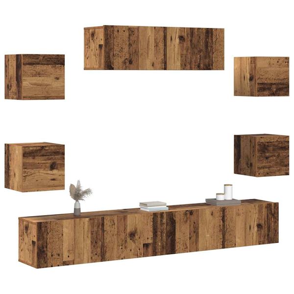 vidaXL 7 Piece TV Cabinet Set Wall-mounted Old Wood Engineered Wood