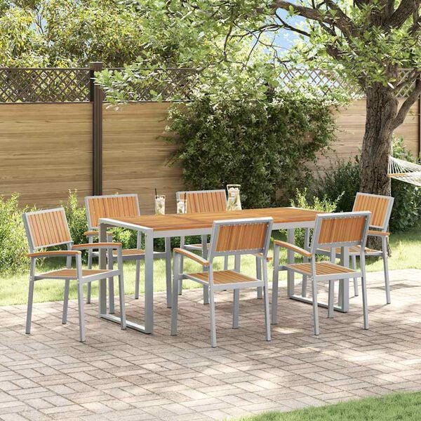 vidaXL Garden Dining Set 7 pcs Grey Solid Acacia Wood