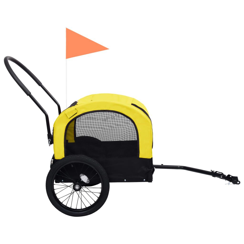 vidaXL 2 in 1 Pet Bike Trailer Jogging Stroller Yellow and Black vidaXL