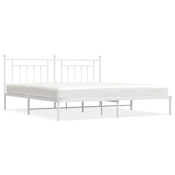 vidaXL Metal Bed Frame without Mattress with Headboard White 200x200cm