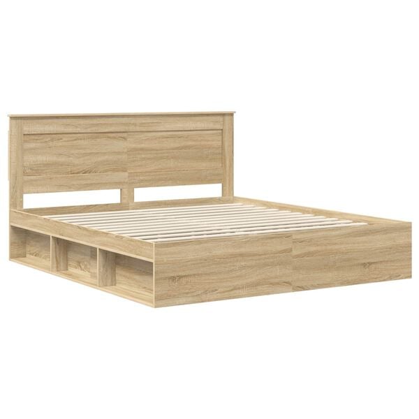 vidaXL Bed Frame with Headboard Sonoma 200 x 200 cm Solid Pine Wood