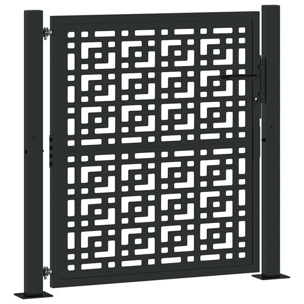 vidaXL Garden Gate Black 100x100 cm Steel Cross Design