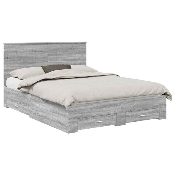 vidaXL Bed Frame with Drawer Grey Sonoma 150 x 200 cm Engineered Wood