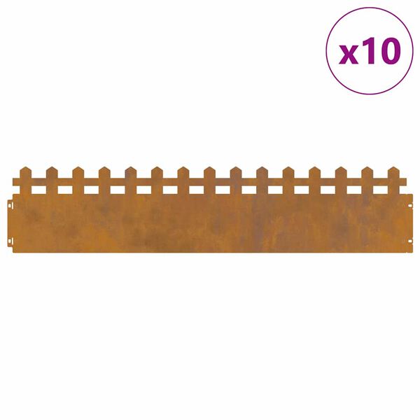 vidaXL Lawn Edgings 10 pcs Rusty 103 x 0.05 x 22 cm Weathering Steel