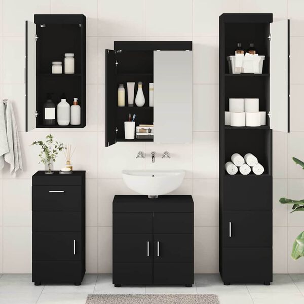 vidaXL Bathroom Furniture Set with Drawer TULUM Black Engineered Wood