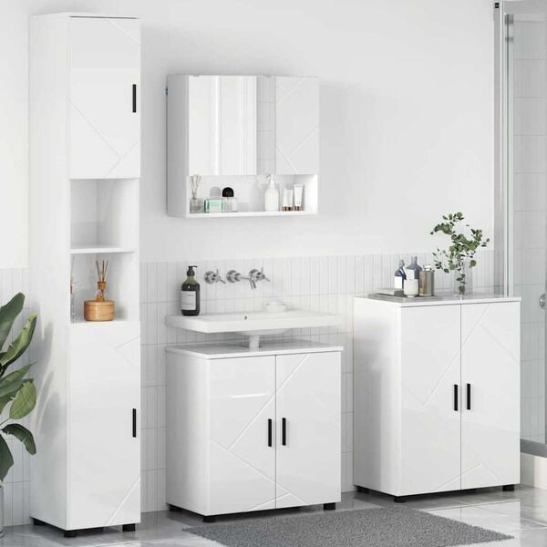 vidaXL Bathroom Furniture Set Wall-mounted 4 pcs High Gloss White