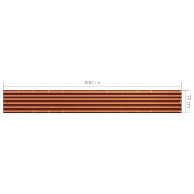vidaXL Balcony Screen Orange and Brown 75x600 cm Oxford Fabric