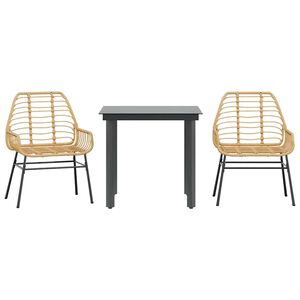 vidaXL 3 Piece Garden Dining Set Brown Poly Rattan Glass