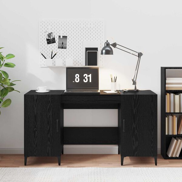 vidaXL Desk with Storage Black Oak 140 x 50 x 75 cm Engineered Wood