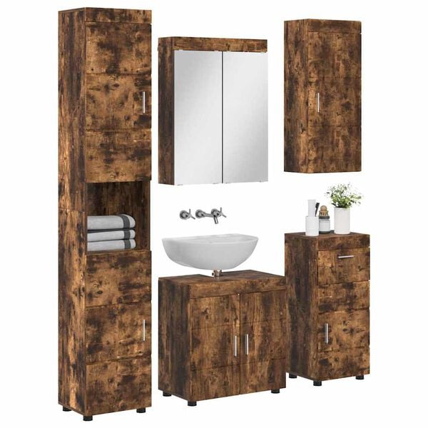 vidaXL Bathroom Furniture Set TULUM Smoked Oak Engineered Wood