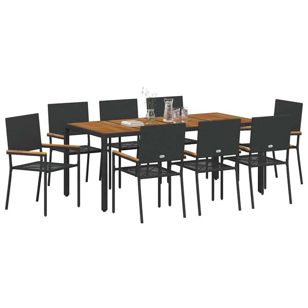 vidaXL Garden Dining Set 9 pcs Black Poly Rattan