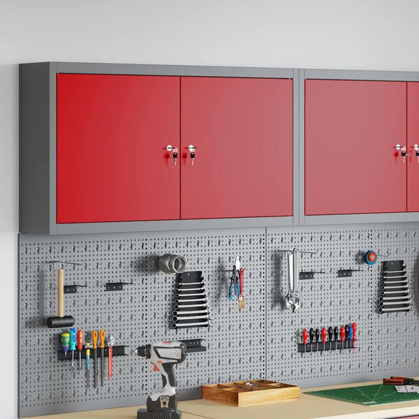 vidaXL Tool Cabinet with Shelf with Lock Red and Grey 100 x 20 x 55 cm