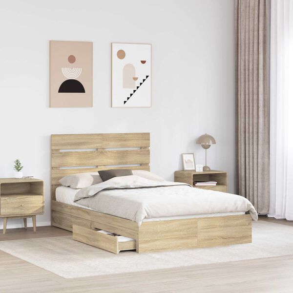 vidaXL Storage Bed with Drawer Sonoma Oak 120 x 200 cm Engineered Wood