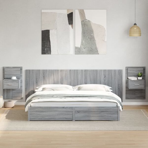 vidaXL Bed Headboard with Cabinets Grey Sonoma 240 cm Engineered Wood