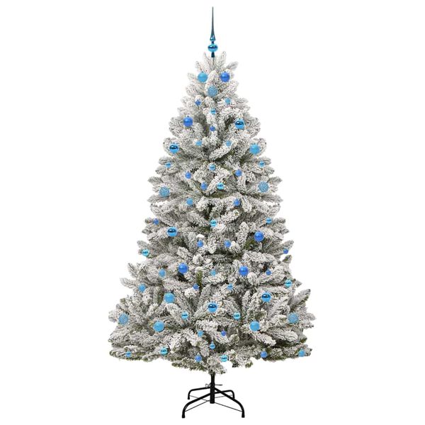vidaXL Artificial Christmas Tree Green and White 210 cm PVC and Metal