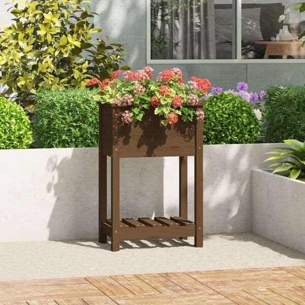 vidaXL Planter with Shelf Honey Brown 54x34.5x81 cm Solid Wood Pine