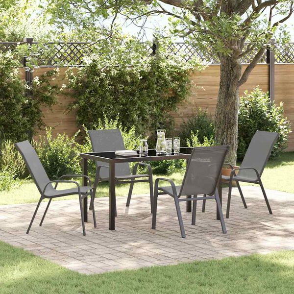 vidaXL Garden Dining Set 5 pcs Grey and Black Powder-coated Steel