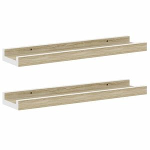 vidaXL Wall Shelf | Set of 2 | White and sonoma oak | MDF | 40 x 9 x 3 cm