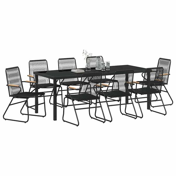 vidaXL Garden Dining Set 9 pcs Black Powder-Coated Steel