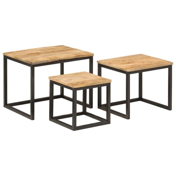 vidaXL Nesting Coffee Tables 3 pcs Solid Wood Mango and Iron